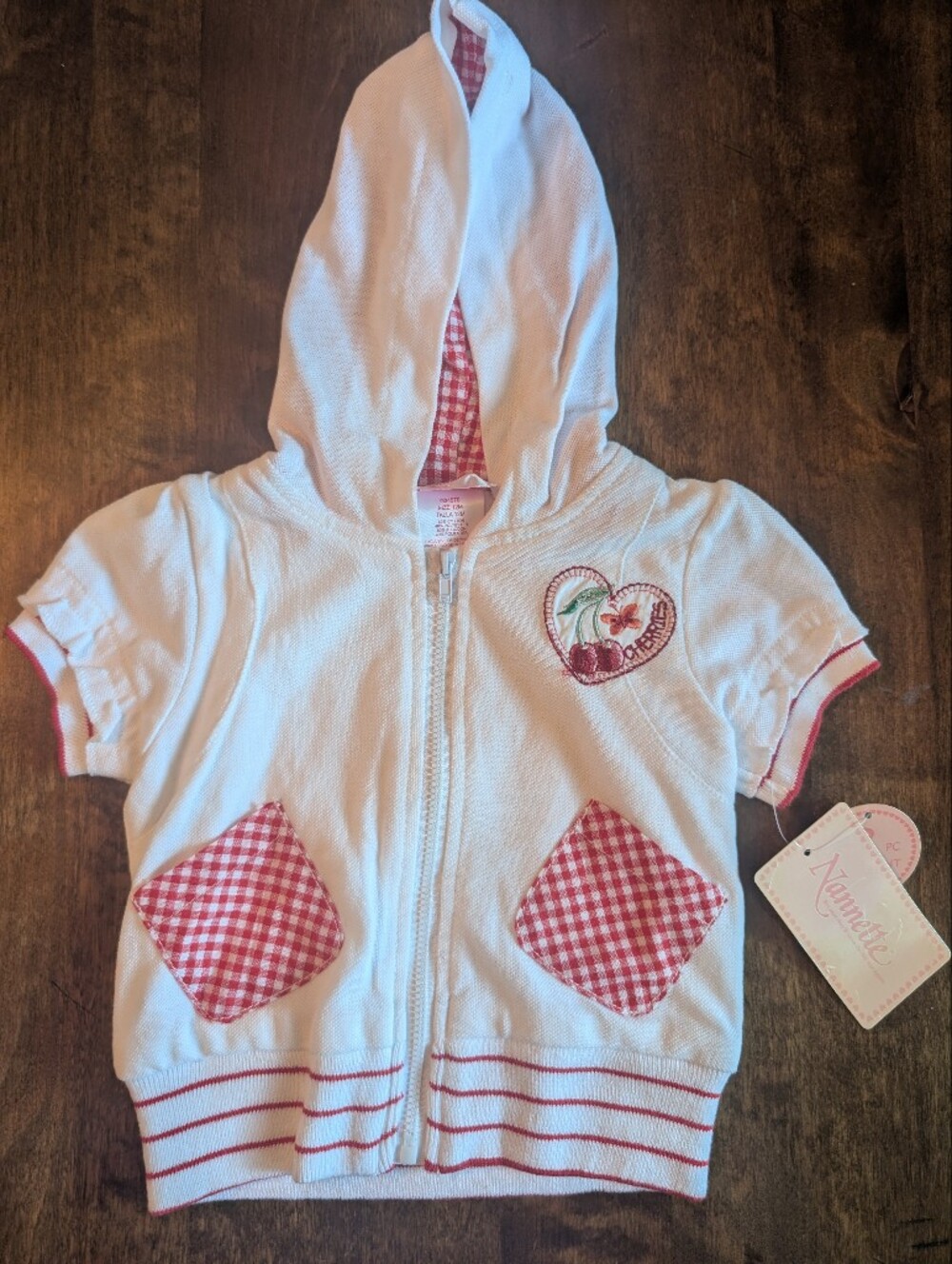Nannette Vintage Cherries Hooded Zip-Up Top for Infant/ 12 Months/ Nwt